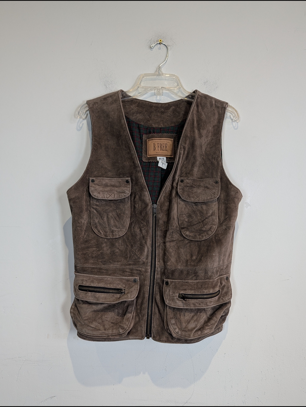 B. Free Brown Suede Utility Vest for Men, Size Medium